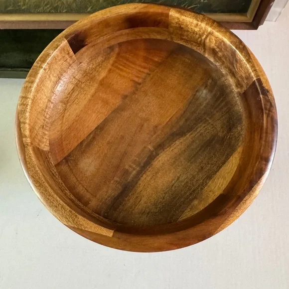 Vintage Turned Wooden Decorative Footed Bowl Compote Inlaid Aztec Marquetry - Picture 9 of 16